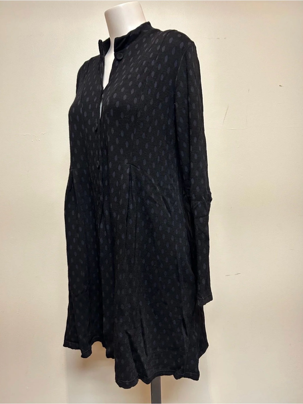 Valia Navy & Polka Dot Textured Long-Sleeve Tunic Sweater // Nwt